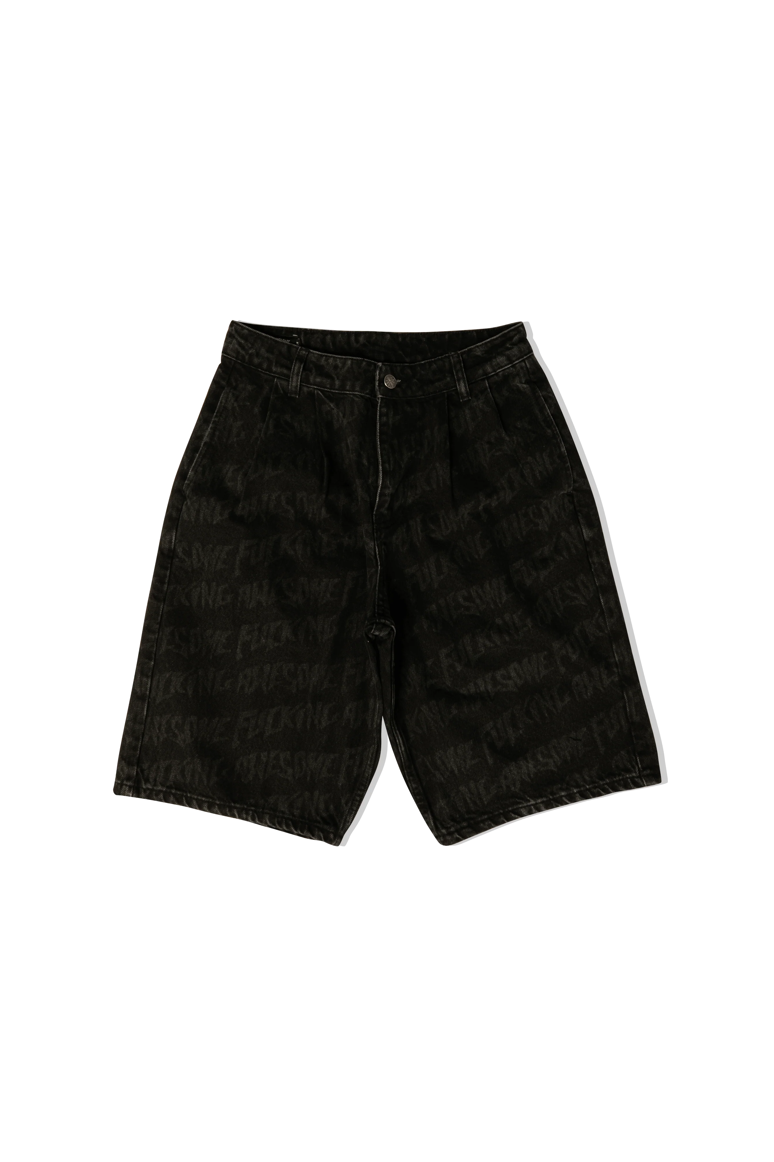 Baggy Pleated Denim Laser Stamp Shorts - Image 7