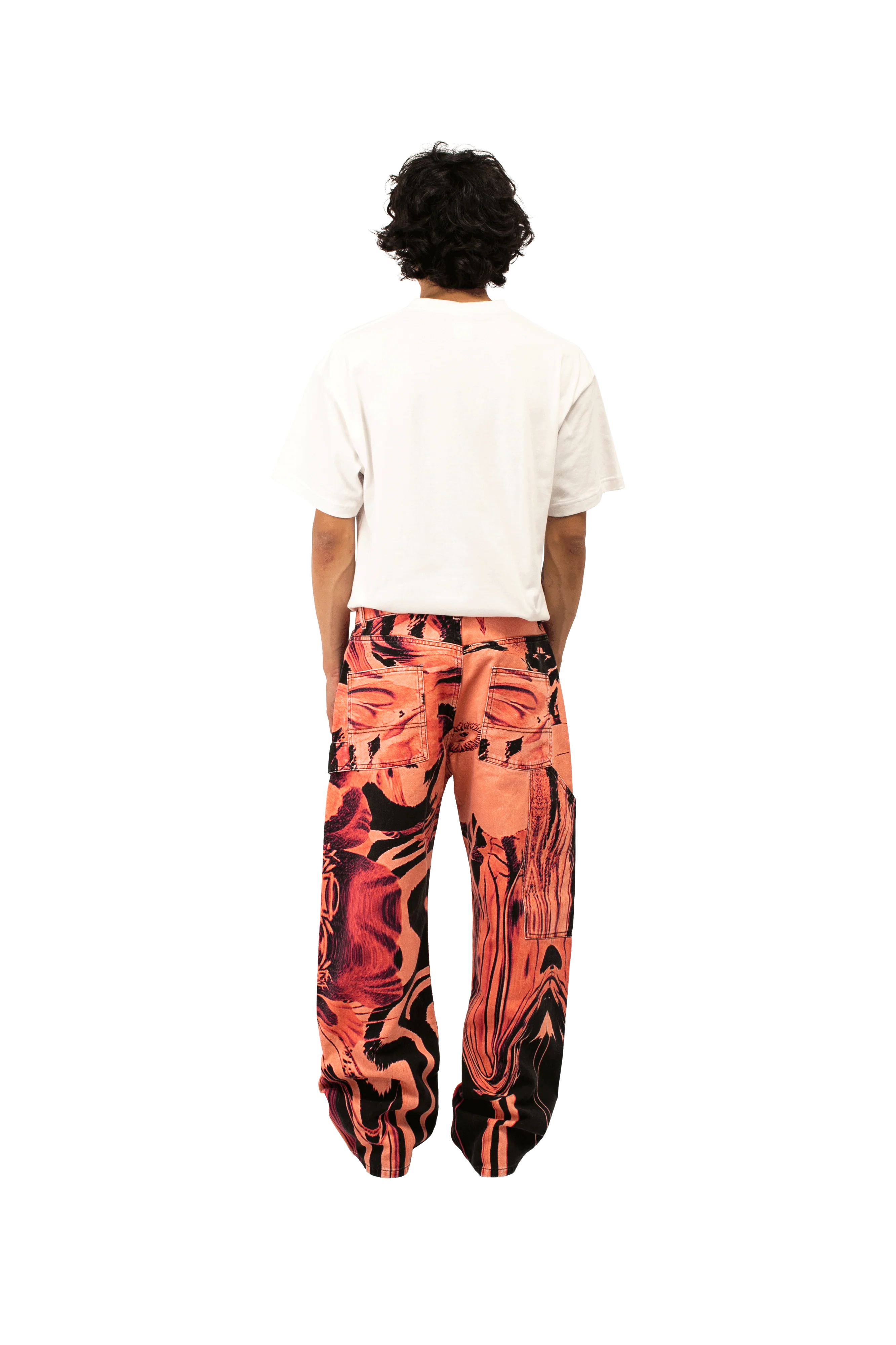 Flower Print Single Knee Baggy Denim Trousers - Image 3