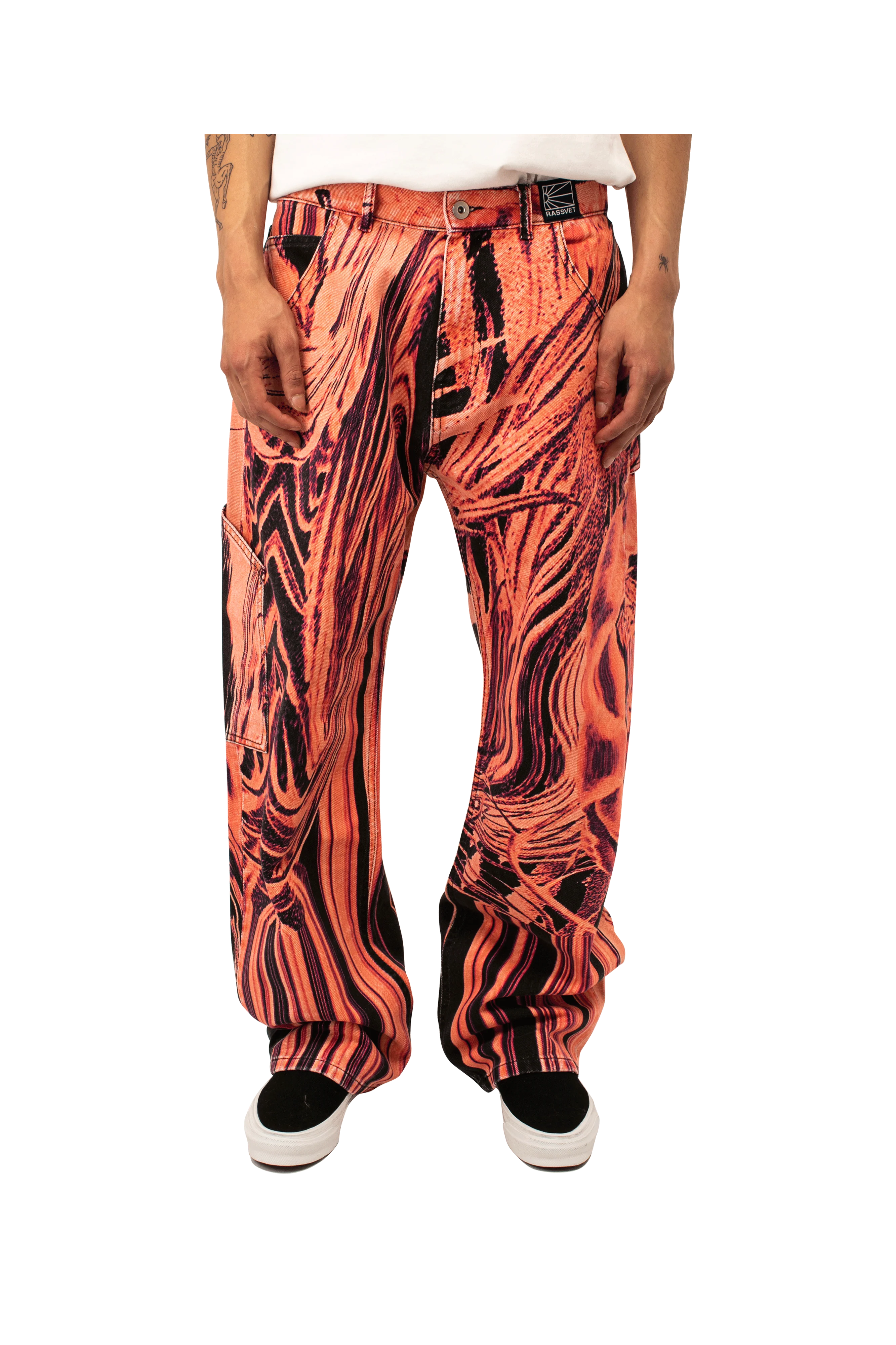 Flower Print Single Knee Baggy Denim Trousers - Image 8