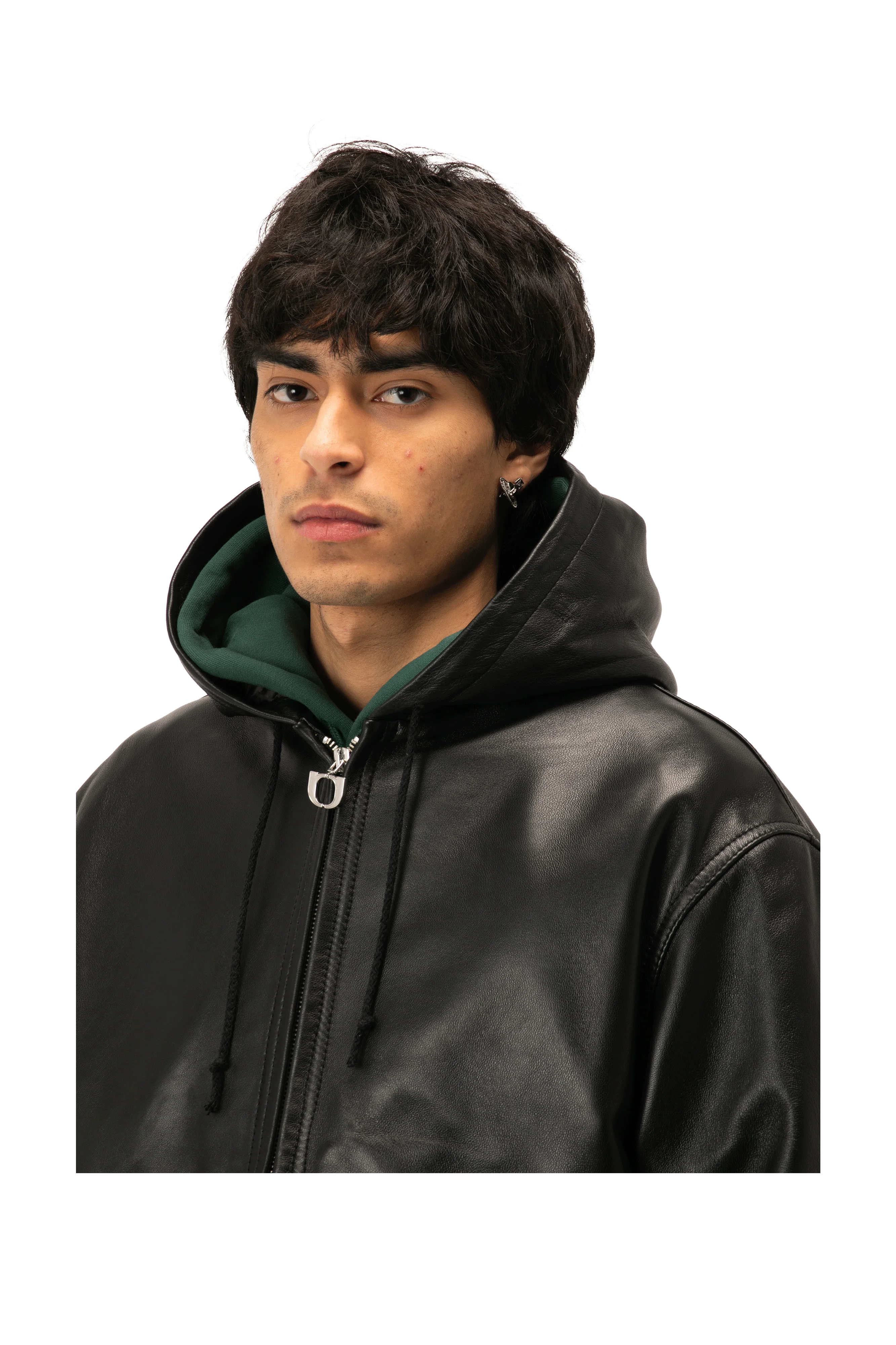 Leather Bomber With Hood - Image 4