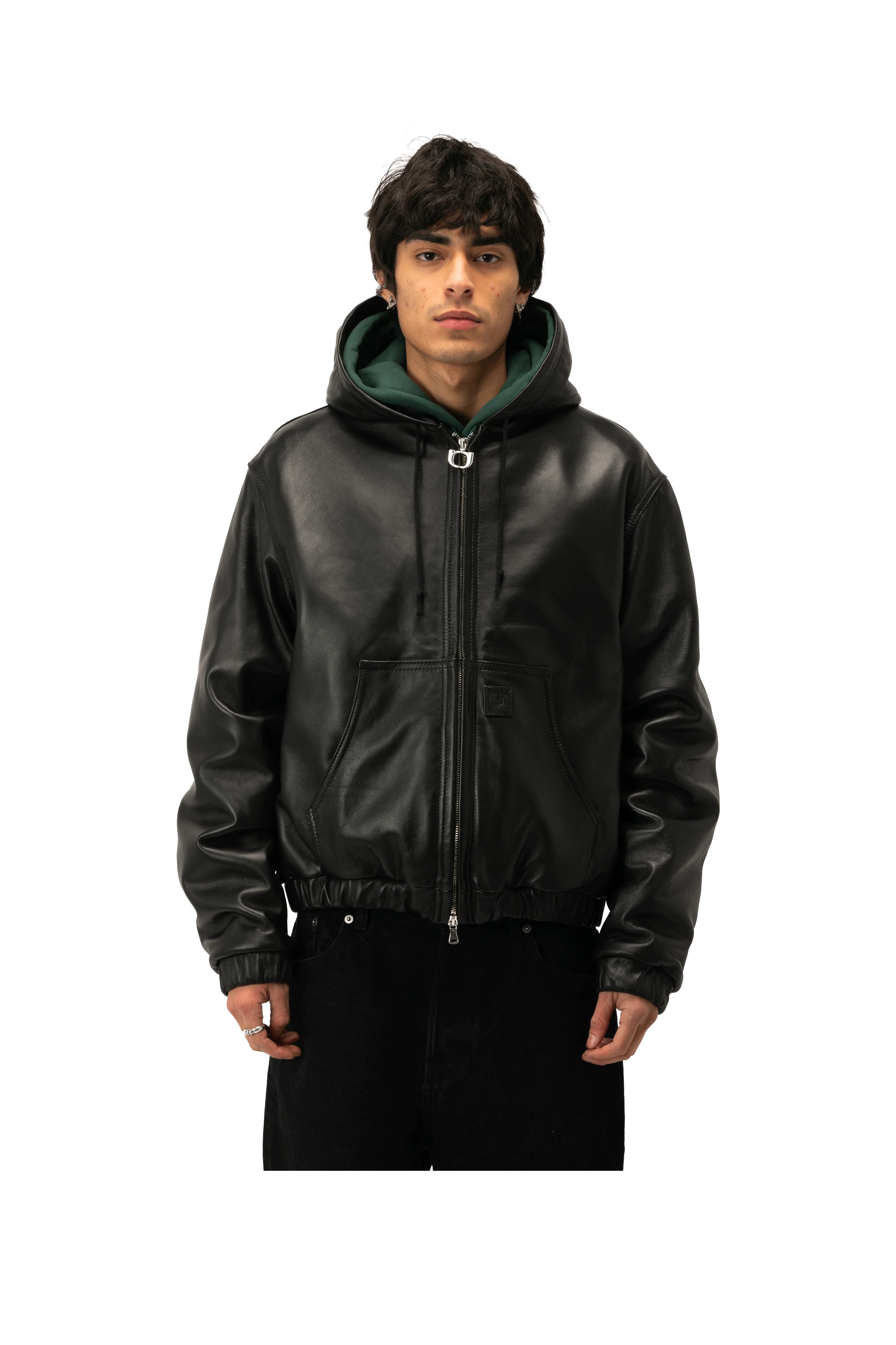 Leather Bomber With Hood - Image 9